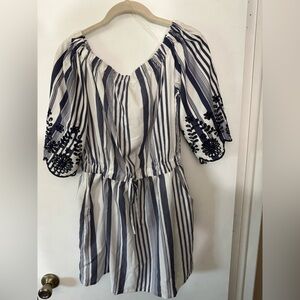 Striped Off-Shoulder Dress with Embroidered Sleeves